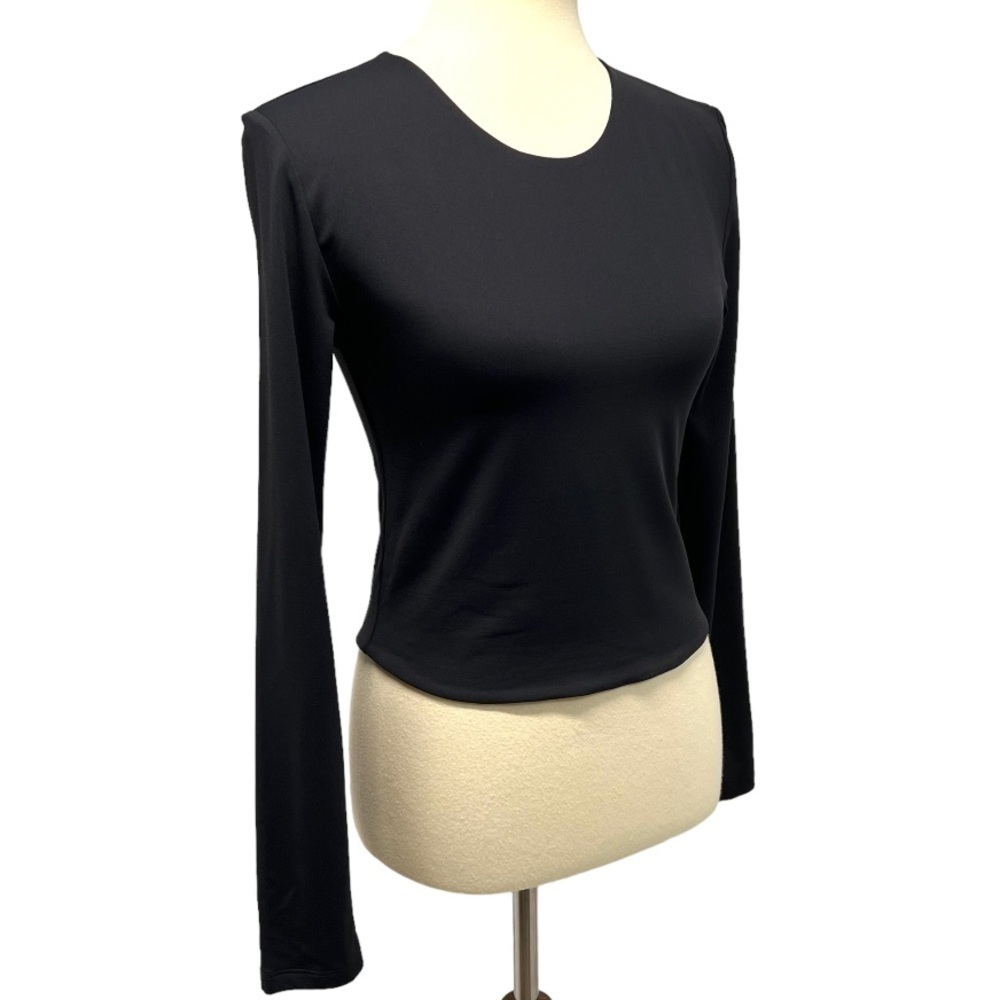 Babaton Aritzia Black Stretch Knit Long Sleeve Crop Top Women’s Large - Picture 10 of 14